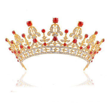 Red Gemstone 18k African Crown And Tiaras Alloy Fashion Gold Crown